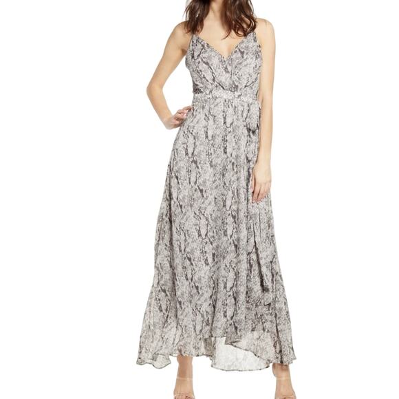 ASTR the Label Gaia snakeskin print empire waist wrap maxi dress‎ S fairy whimsy - Picture 1 of 8